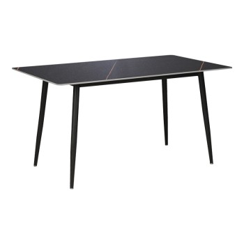 Τραπέζι Gustas pakoworld μαύρο μαρμάρου sintered stone-πόδι μαύρο μέταλλο 140x80x75εκ
