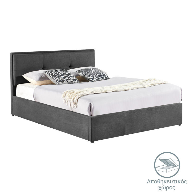 Κρεβάτι διπλό Sonnie pakoworld με αποθηκευτικό χώρο ύφασμα ανθρακί 150x200εκ