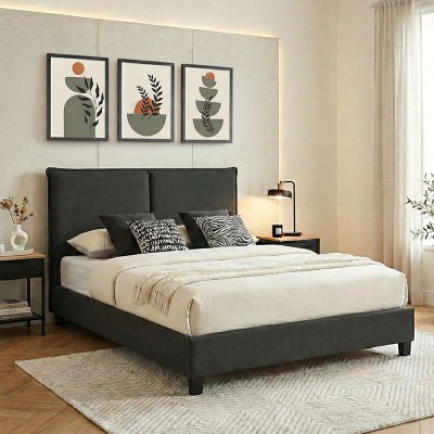 Κρεβάτι διπλό Majus pakoworld ύφασμα ανθρακί 160x200εκ