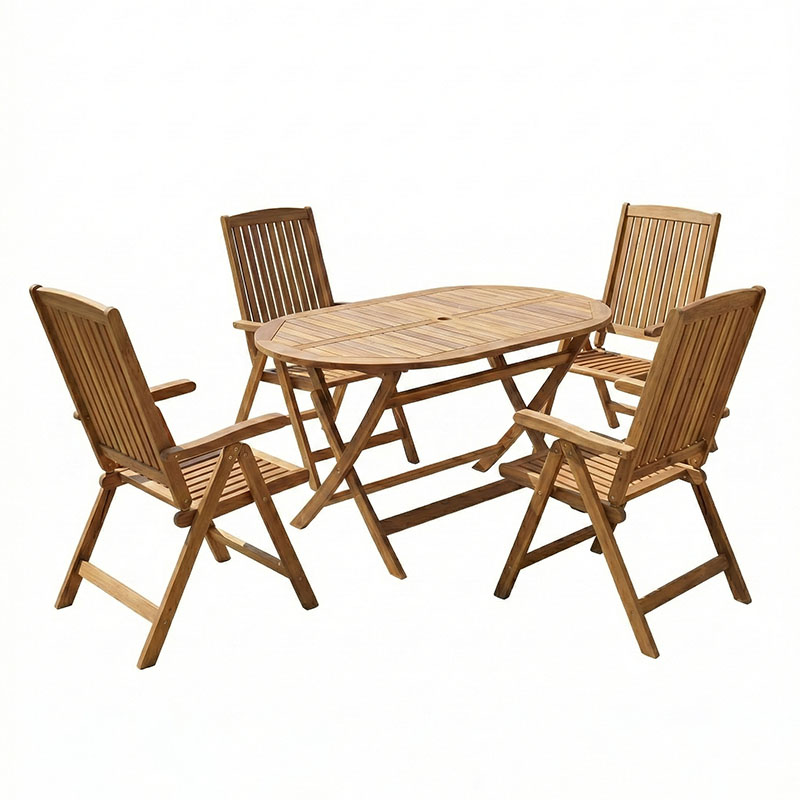 Τραπεζαρία Zerco-Falov pakoworld σετ 5τεμ φυσικό μασίφ ξύλο ακακίας 130x80x72εκ