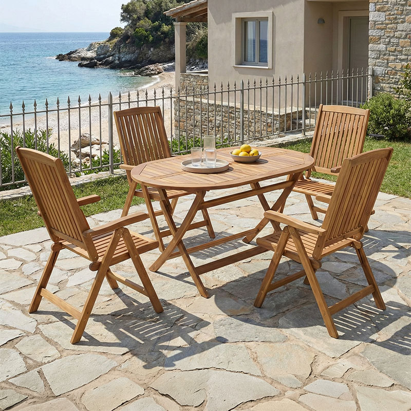 Τραπεζαρία Zerco-Falov pakoworld σετ 5τεμ φυσικό μασίφ ξύλο ακακίας 130x80x72εκ