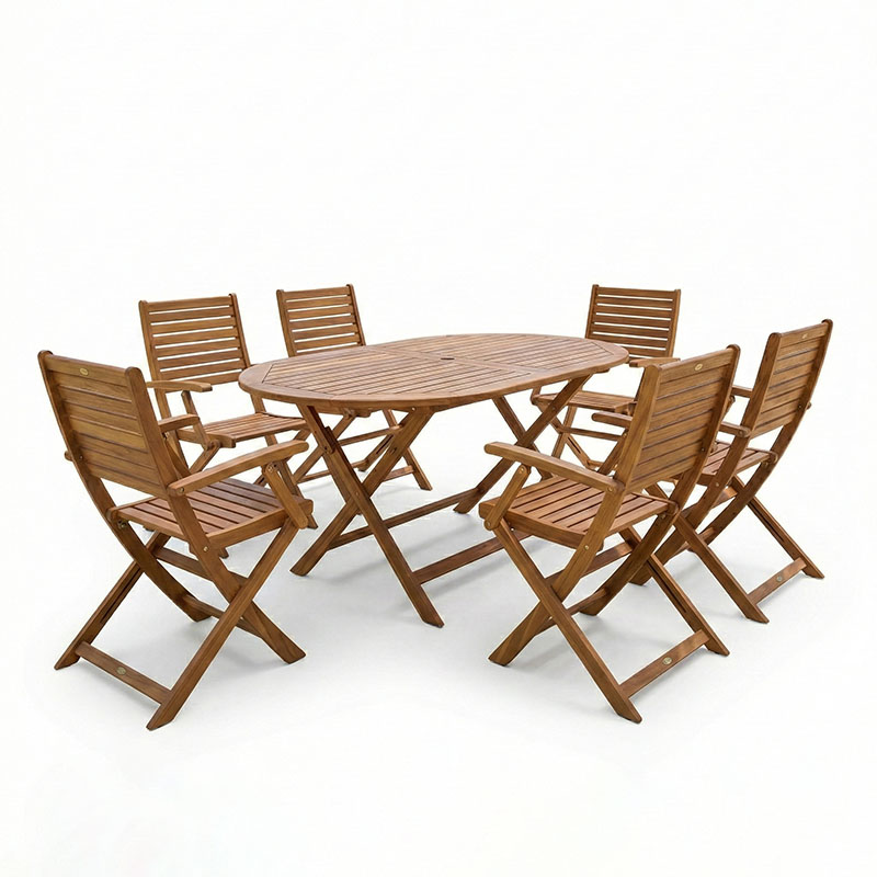 Τραπεζαρία Gorpo-Falov pakoworld σετ 7τεμ φυσικό μασίφ ξύλο ακακίας 130x80x72εκ