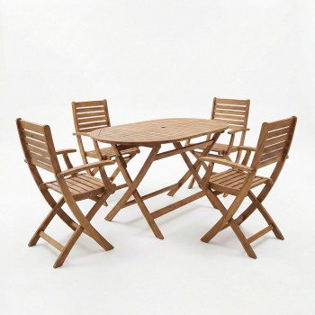 Τραπεζαρία Gorpo-Falov pakoworld σετ 5τεμ φυσικό μασίφ ξύλο ακακίας 130x80x72εκ