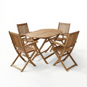 Τραπεζαρία Joter-Falov pakoworld σετ 5τεμ φυσικό μασίφ ξύλο ακακίας 130x80x72εκ