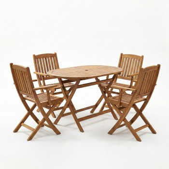 Τραπεζαρία Recofly-Falov pakoworld σετ 5τεμ φυσικό μασίφ ξύλο ακακίας 130x80x72εκ