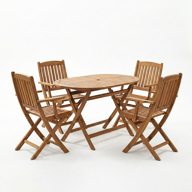 Τραπεζαρία Recofly-Falov pakoworld σετ 5τεμ φυσικό μασίφ ξύλο ακακίας 130x80x72εκ