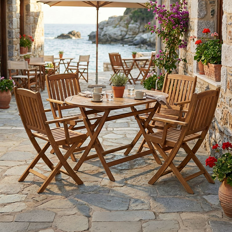 Τραπεζαρία Recofly-Falov pakoworld σετ 5τεμ φυσικό μασίφ ξύλο ακακίας 130x80x72εκ