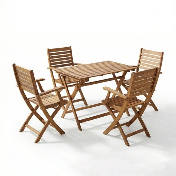 Τραπεζαρία Gorbo-Jaybo pakoworld σετ 5τεμ πτυσσόμενο φυσικό μασίφ ξύλο ακακίας 100x65x72εκ