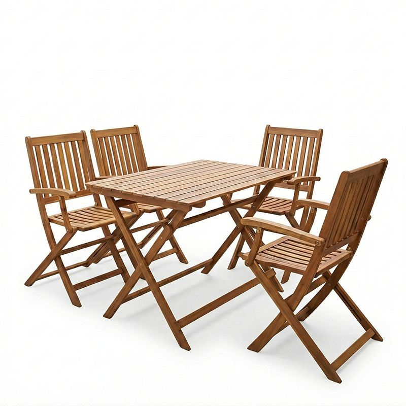 Τραπεζαρία Joter-Jaybo pakoworld σετ 5τεμ πτυσσόμενο φυσικό μασίφ ξύλο ακακίας 100x65x72εκ