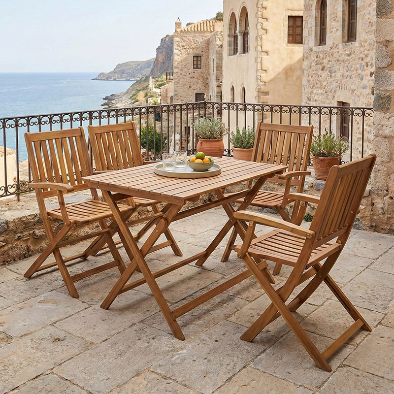 Τραπεζαρία Joter-Jaybo pakoworld σετ 5τεμ πτυσσόμενο φυσικό μασίφ ξύλο ακακίας 100x65x72εκ