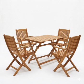 Τραπεζαρία Recofly-Jaybo pakoworld σετ 5τεμ πτυσσόμενο φυσικό μασίφ ξύλο ακακίας 100x65x72εκ