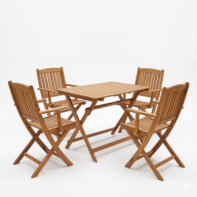 Τραπεζαρία Recofly-Jaybo pakoworld σετ 5τεμ πτυσσόμενο φυσικό μασίφ ξύλο ακακίας 100x65x72εκ