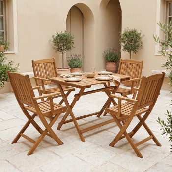 Τραπεζαρία Recofly-Jaybo pakoworld σετ 5τεμ πτυσσόμενο φυσικό μασίφ ξύλο ακακίας 100x65x72εκ
