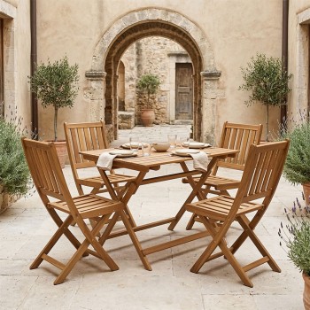 Τραπεζαρία Elijie-Jaybo pakoworld σετ 5τεμ πτυσσόμενο φυσικό μασίφ ξύλο ακακίας 100x65x72εκ