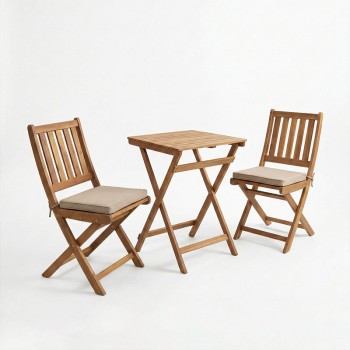 Τραπεζαρία Elijie-Lazio pakoworld σετ 3τεμ πτυσσόμενο φυσικό μασίφ ξύλο ακακίας 50x50x70εκ