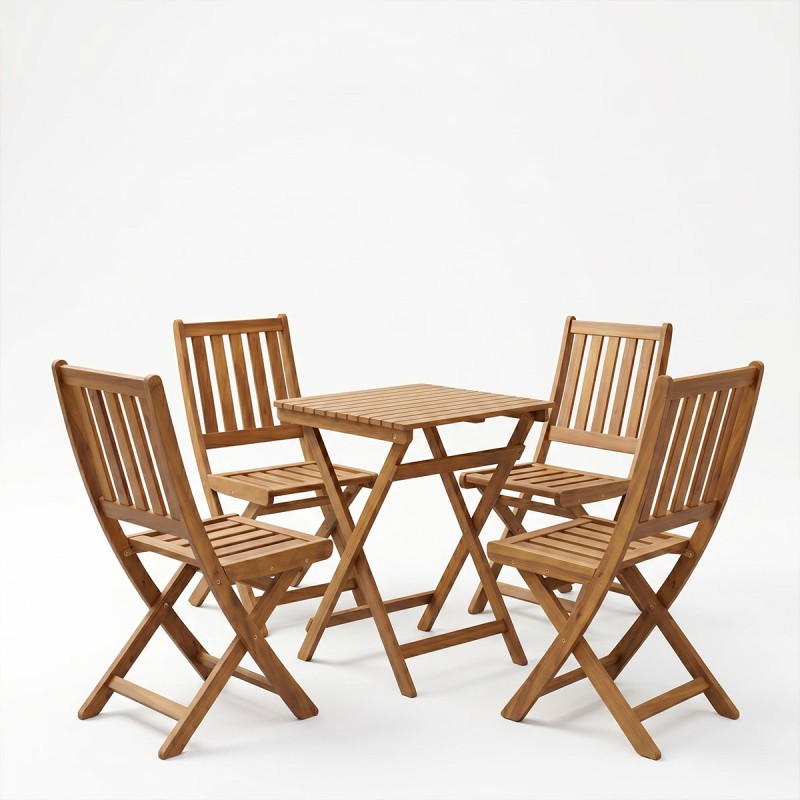 Τραπεζαρία Elijie-Lazio pakoworld σετ 5τεμ πτυσσόμενο φυσικό μασίφ ξύλο ακακίας 50x50x70εκ