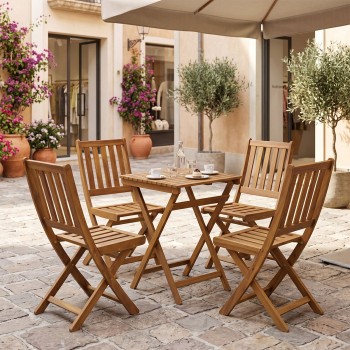Τραπεζαρία Elijie-Lazio pakoworld σετ 5τεμ πτυσσόμενο φυσικό μασίφ ξύλο ακακίας 50x50x70εκ