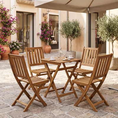 Τραπεζαρία Elijie-Lazio pakoworld σετ 5τεμ πτυσσόμενο φυσικό μασίφ ξύλο ακακίας 50x50x70εκ