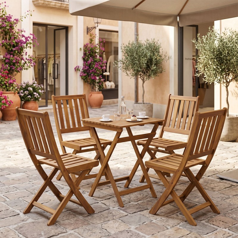 Τραπεζαρία Elijie-Lazio pakoworld σετ 5τεμ πτυσσόμενο φυσικό μασίφ ξύλο ακακίας 50x50x70εκ