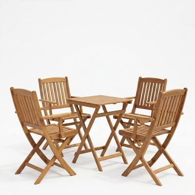 Τραπεζαρία Recofly-Lazio pakoworld σετ 5τεμ πτυσσόμενο φυσικό μασίφ ξύλο ακακίας 50x50x70εκ