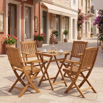 Τραπεζαρία Recofly-Lazio pakoworld σετ 5τεμ πτυσσόμενο φυσικό μασίφ ξύλο ακακίας 50x50x70εκ