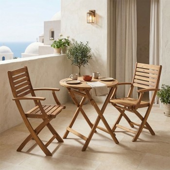 Τραπεζαρία Gorpo-Carpuva pakoworld σετ 3τεμ πτυσσόμενο φυσικό μασίφ ξύλο ακακίας Φ70x74εκ