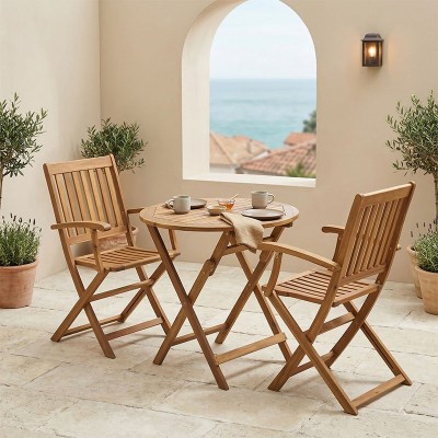 Τραπεζαρία Joter-Carpuva pakoworld σετ 3τεμ πτυσσόμενο φυσικό μασίφ ξύλο ακακίας Φ70x74εκ