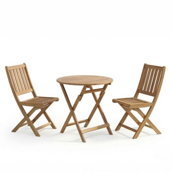 Τραπεζαρία Elijie-Carpuva pakoworld σετ 3τεμ πτυσσόμενο φυσικό μασίφ ξύλο ακακίας Φ70x74εκ