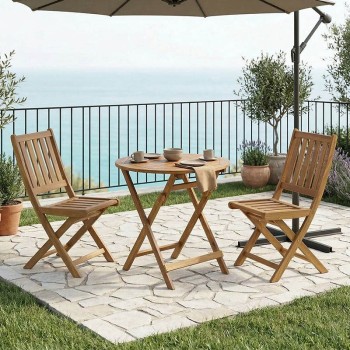 Τραπεζαρία Elijie-Carpuva pakoworld σετ 3τεμ πτυσσόμενο φυσικό μασίφ ξύλο ακακίας Φ70x74εκ