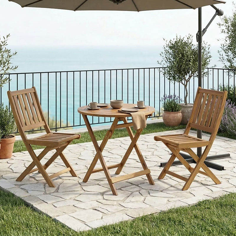 Τραπεζαρία Elijie-Carpuva pakoworld σετ 3τεμ πτυσσόμενο φυσικό μασίφ ξύλο ακακίας Φ70x74εκ