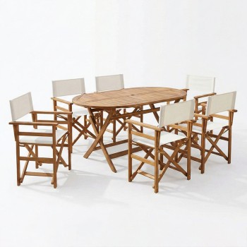 Τραπεζαρία Bistrual-Falov pakoworld σετ 7τεμ πτυσσόμενο φυσικό μασίφ ξύλο ακακίας 130x80x72εκ