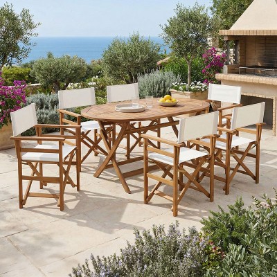 Τραπεζαρία Bistrual-Falov pakoworld σετ 7τεμ πτυσσόμενο φυσικό μασίφ ξύλο ακακίας 130x80x72εκ