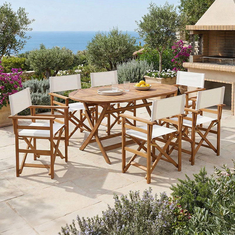 Τραπεζαρία Bistrual-Falov pakoworld σετ 7τεμ πτυσσόμενο φυσικό μασίφ ξύλο ακακίας 130x80x72εκ