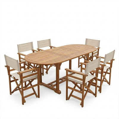 Τραπεζαρία Bistrual-Sopho pakoworld σετ 7τεμ επεκτεινόμενο φυσικό μασίφ ξύλο ακακίας 200/150x100x75εκ