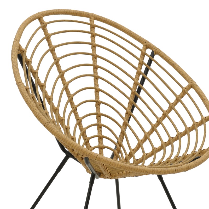 Πολυθρόνα Naoki pakoworld pe ratatn σε φυσική απόχρωση-μέταλλο μαύρο πόδι 78x74x87εκ