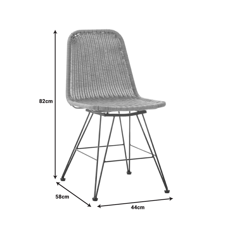 Καρέκλα Pamela pakoworld pe rattan σε φυσική απόχρωση και μαύρα μεταλλικά πόδια 44x58x82εκ