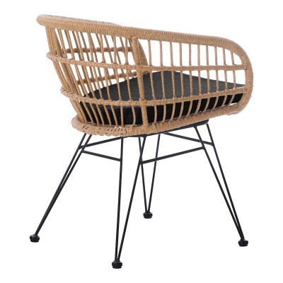 Πολυθρόνα Naoki pakoworld με μαξιλάρι pe rattan σε φυσική απόχρωση και μαύρα μεταλλικά πόδια 63x61x79εκ