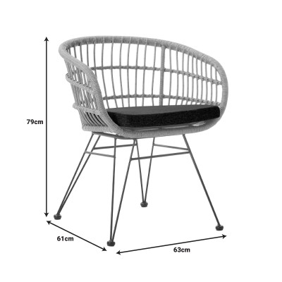 Πολυθρόνα Naoki pakoworld με μαξιλάρι pe rattan σε φυσική απόχρωση και μαύρα μεταλλικά πόδια 63x61x79εκ