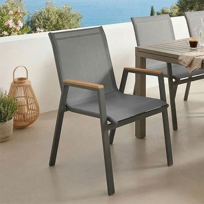 Πολυθρόνα Azelie pakoworld στοιβαζόμενη textilene ανθρακί-πόδι αλουμινίου ανθρακί-plywood μπράτσο 56x75x88εκ