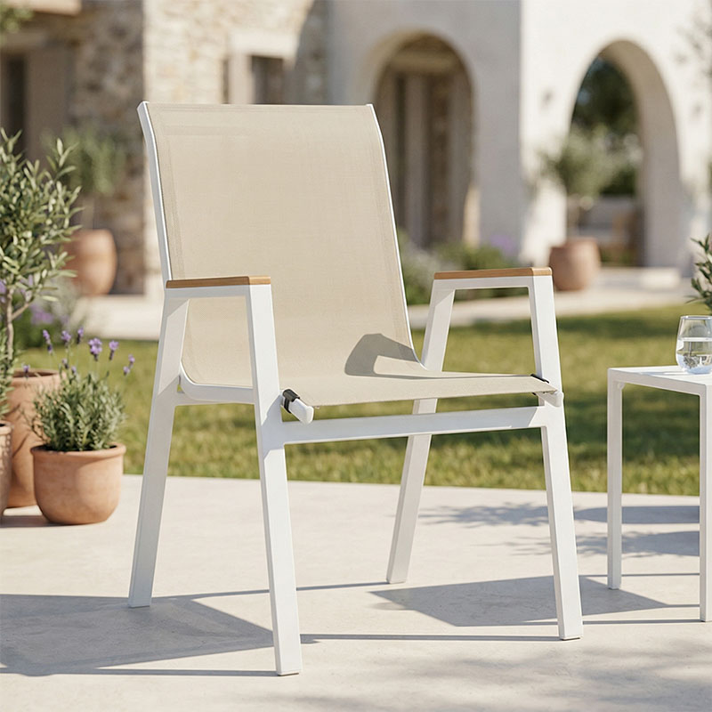 Πολυθρόνα Azelie pakoworld αλουμινίου σε απόχρωση textilene μπεζ και πόδι λευκό 56x75x88εκ