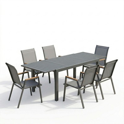 Τραπεζαρία Azelie-Lafla pakoworld σετ 7τεμ ανθρακί ύφασμα-ανθρακί αλουμίνιο 160-240x90x75εκ