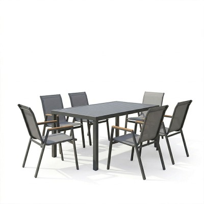 Τραπεζαρία Azelie-Kliton pakoworld σετ 7τεμ ανθρακί ύφασμα-ανθρακί αλουμίνιο 150x80x74εκ