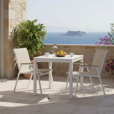 Τραπεζαρία Azelie-Kliton Ι pakoworld σετ 5τεμ γκρι ύφασμα-λευκό αλουμίνιο 80x80x74εκ