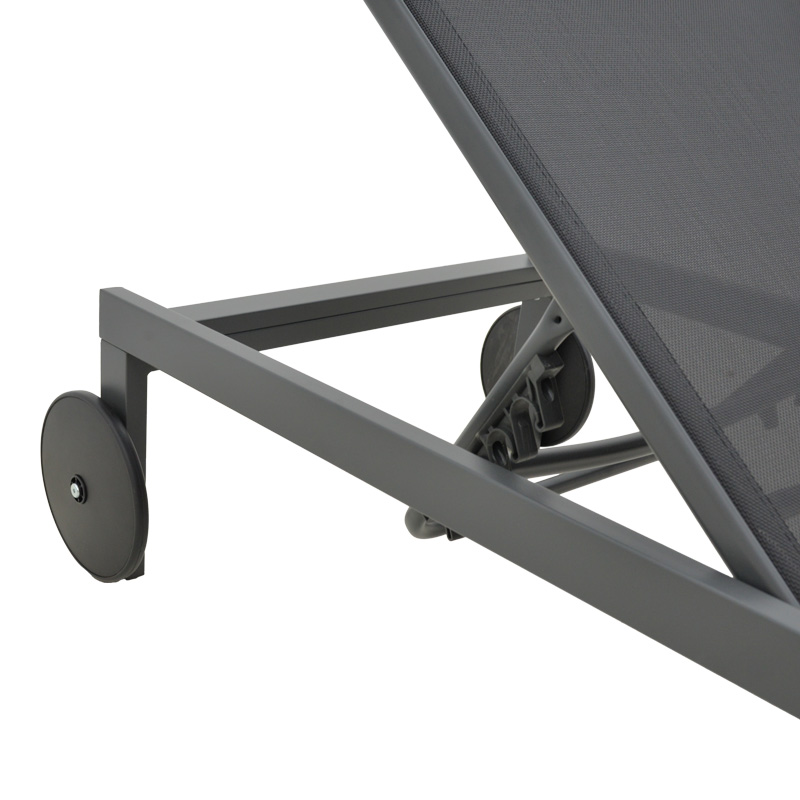 Ξαπλώστρα Mailo pakoworld ανθρακί αλουμίνιο και textilene σε μαύρη απόχρωση 71x206x30εκ