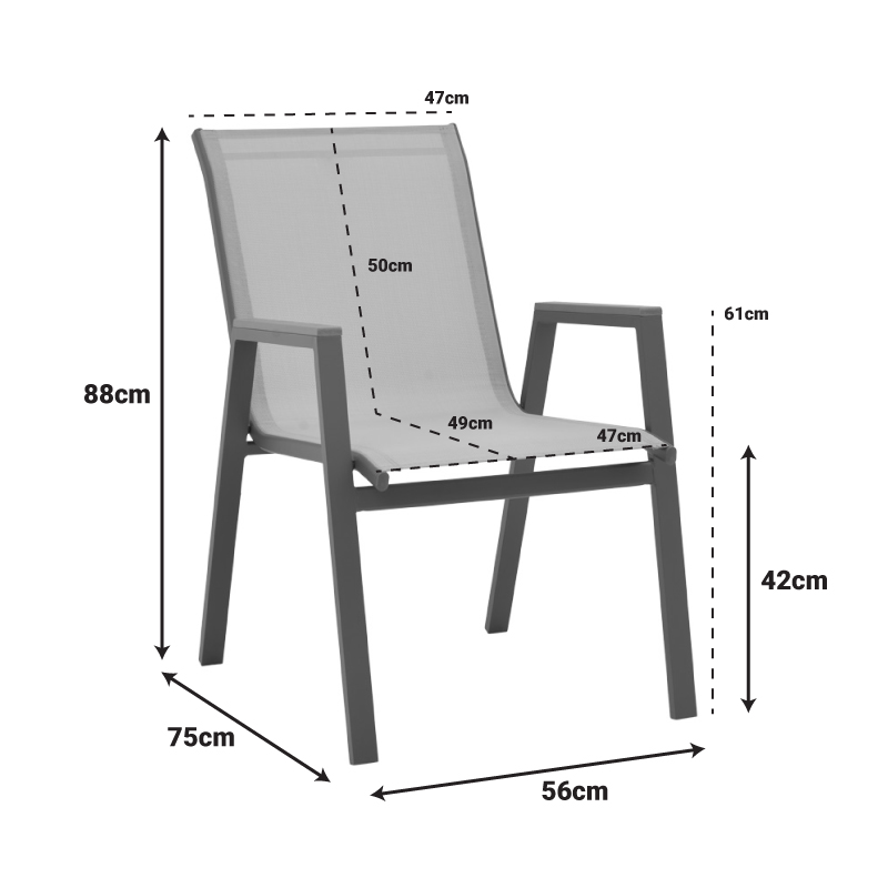 Πολυθρόνα Azelie pakoworld στοιβαζόμενη σαμπανιζέ αλουμίνιο και textilene σε ανοιχτή γκρι απόχρωση 56x75x88εκ