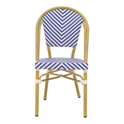 Καρέκλα Uamrin pakoworld στοιβαζόμενη φυσικό αλουμίνιο-λευκό και μπλε pe rattan 46x57x85εκ