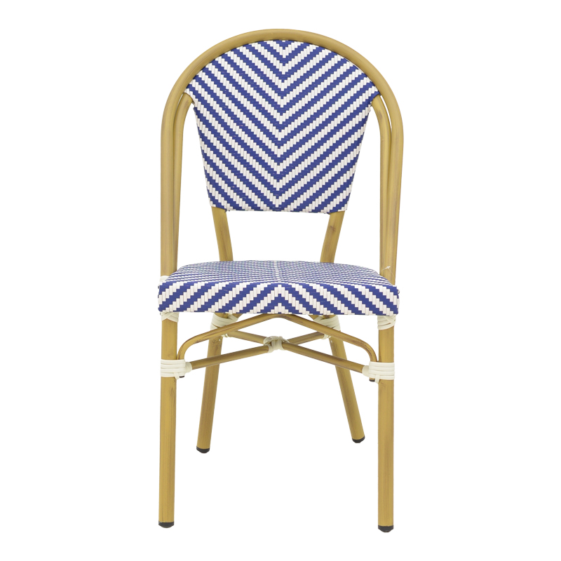 Καρέκλα Uamrin pakoworld στοιβαζόμενη φυσικό αλουμίνιο-λευκό και μπλε pe rattan 46x57x85εκ