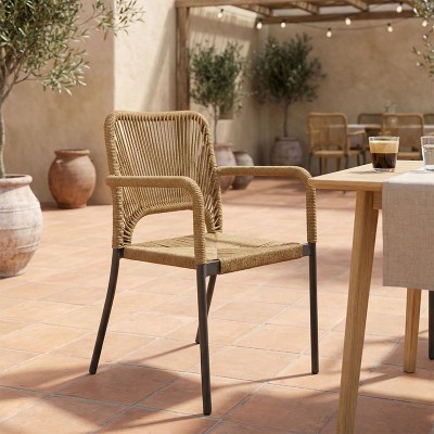 Πολυθρόνα αλουμινίου Norture pakoworld στοιβαζόμενη ανθρακί σκελετός-φυσικό rattan 57x61x85εκ