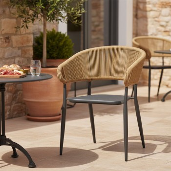 Πολυθρόνα αλουμινίου Raven pakoworld στοιβαζόμενη ανθρακί σκελετός-textilene φυσικό rattan 57x62x78εκ