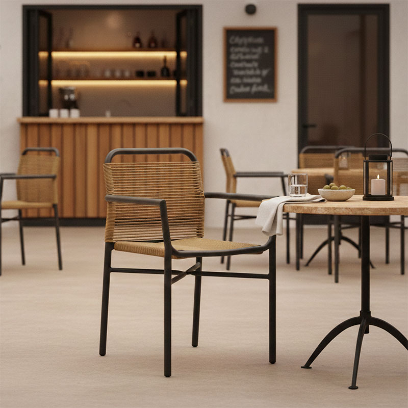 Πολυθρόνα αλουμινίου Clutch pakoworld στοιβαζόμενη ανθρακί σκελετός-φυσικό rattan 55x56x80εκ